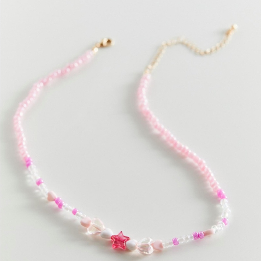 NWT Urban Outfitters Mac Beaded Heart and Star Pink Short Choker Necklace Y2K